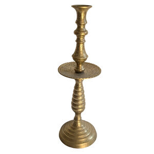 Vintage Gold Brass Candlestick 17 x 5 Candle Tall Holiday Decor Etching